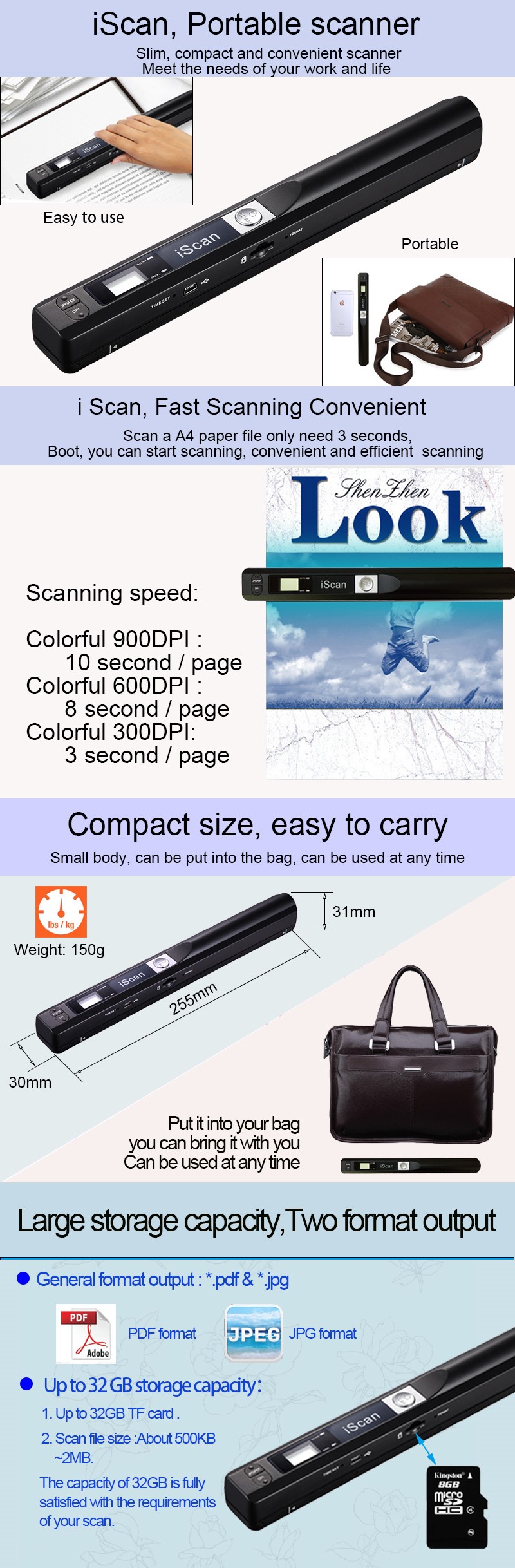 Mini Portable iScan Handheld / Cordless Color Scanner Printer 900dPi